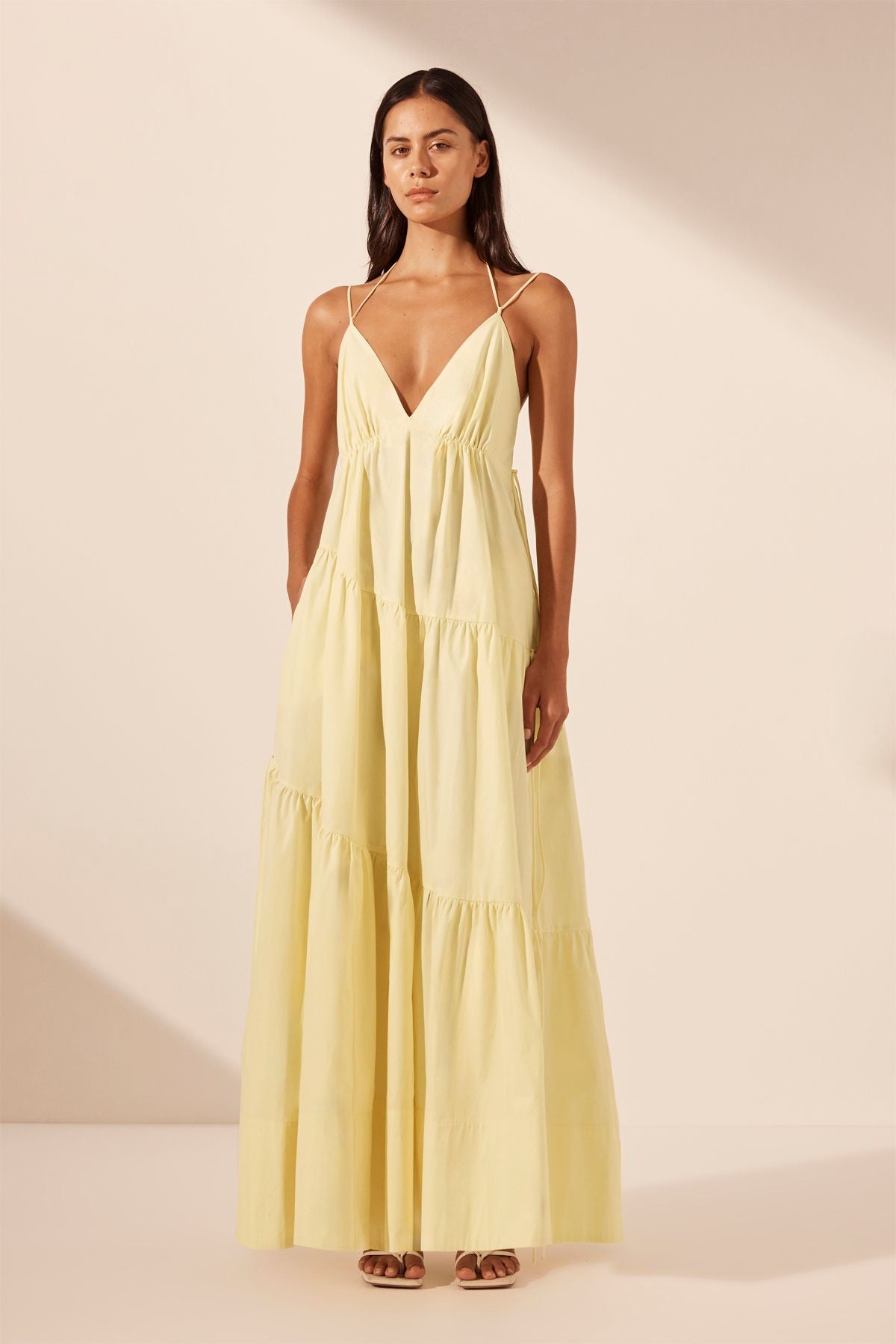 Shona Joy - Maiori Tiered Maxi Dress in Lemon