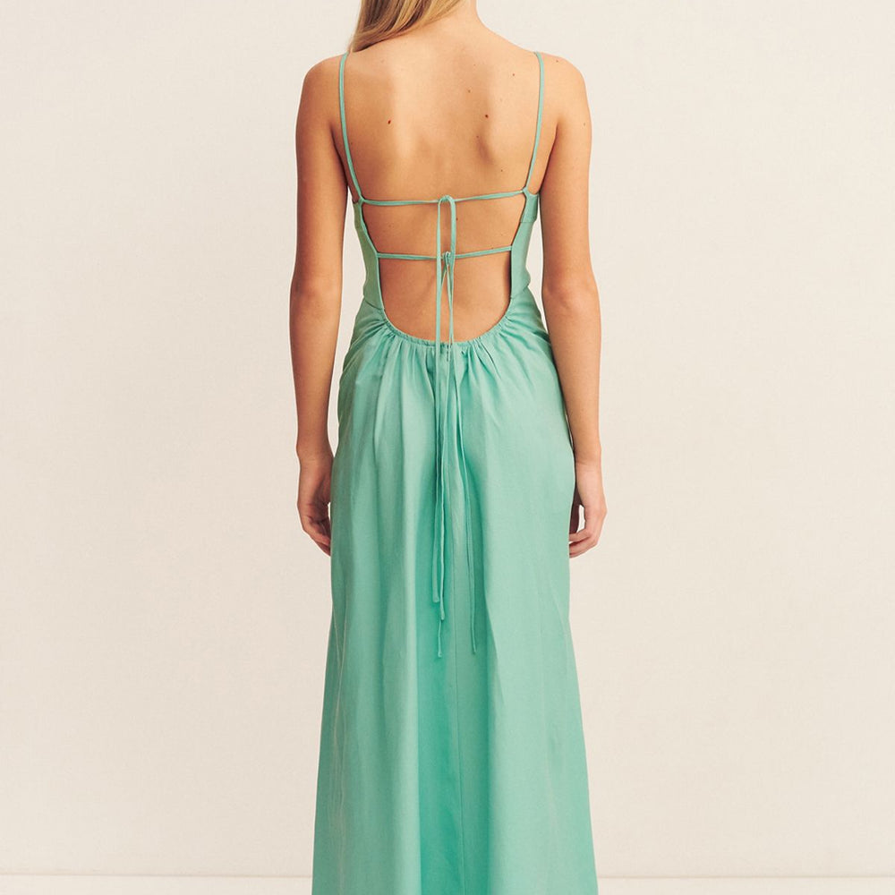 Shona Joy - Alec Low Open Back Maxi Dress in Pool Blue