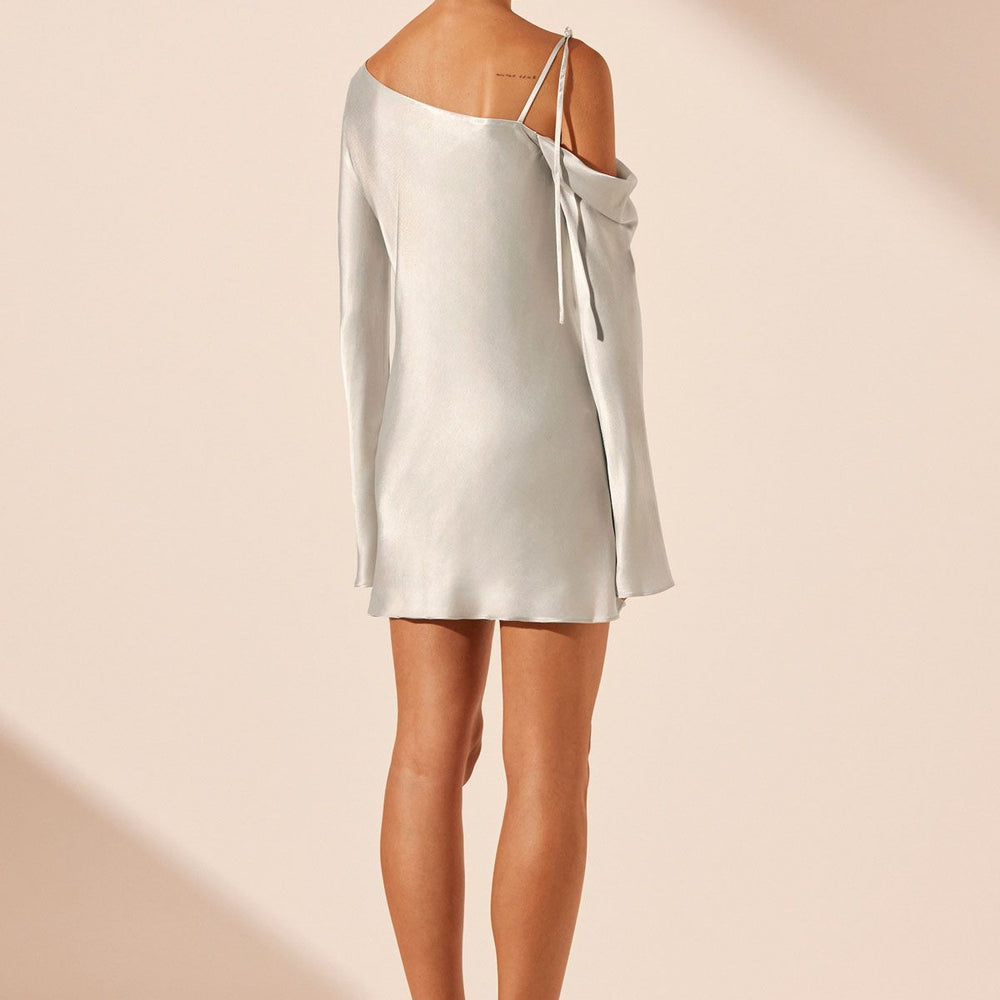 Shona Joy - Sofia Asymmetrical Long Sleeve Mini Dress in Silver