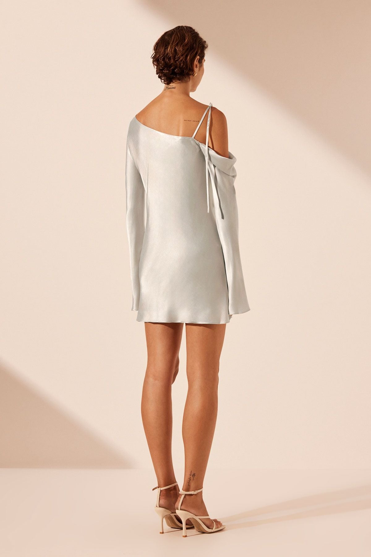 Shona Joy - Sofia Asymmetrical Long Sleeve Mini Dress in Silver