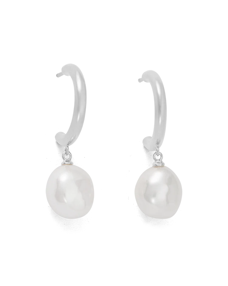 Kirstin Ash - Pearl Drop Hoops in Silver